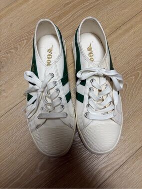 Gola White Sneakers with Green Side Stripes
